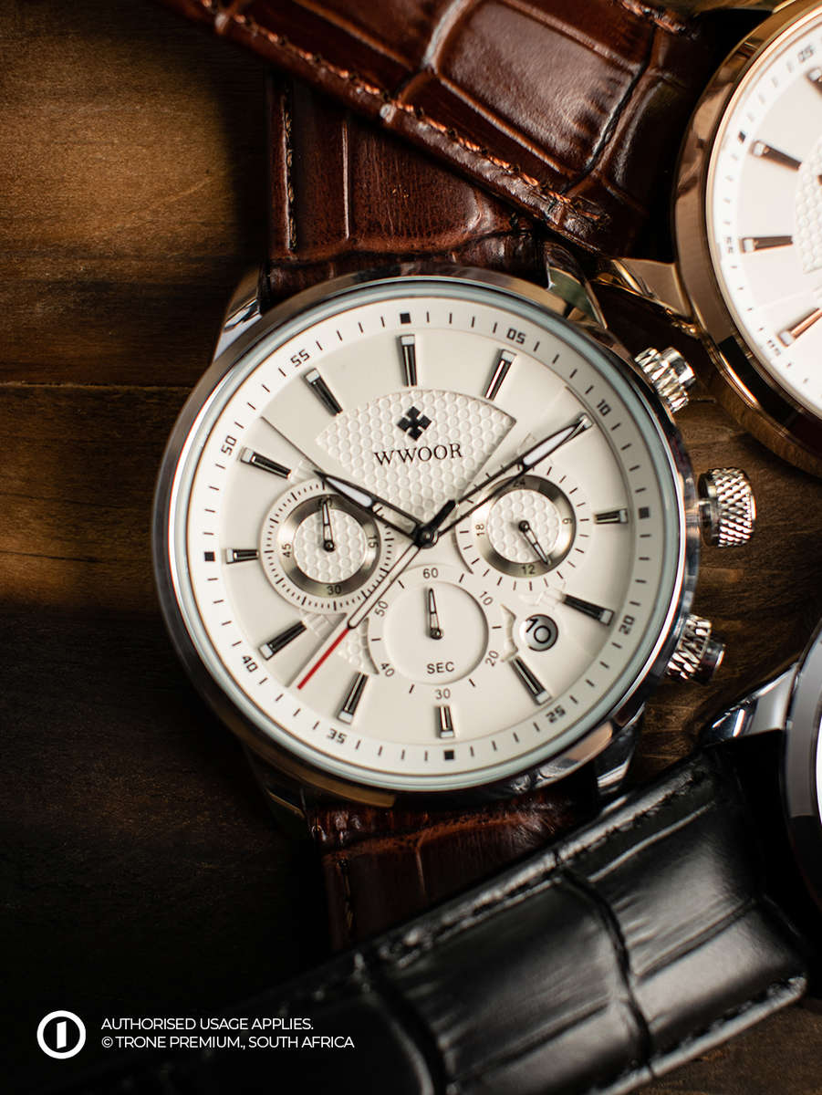 Premium WWOOR Atlas Watch - Silver + Brown