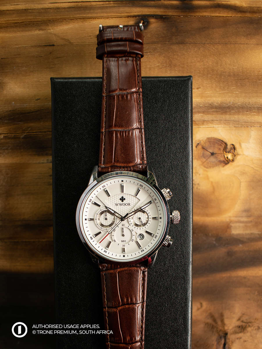 Premium WWOOR Atlas Watch - Silver + Brown