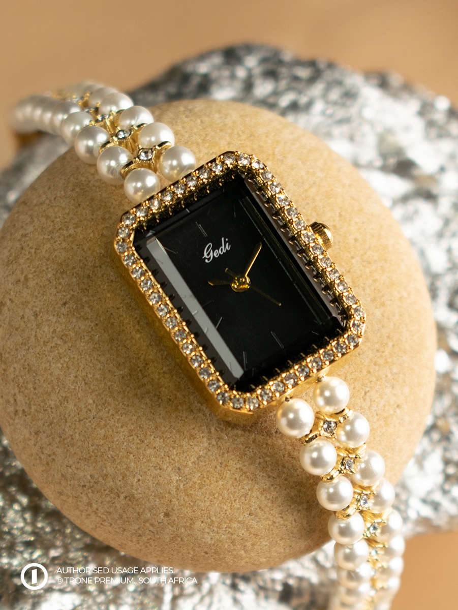Premium Pearl Laced - Gold + Black Dial Watch
