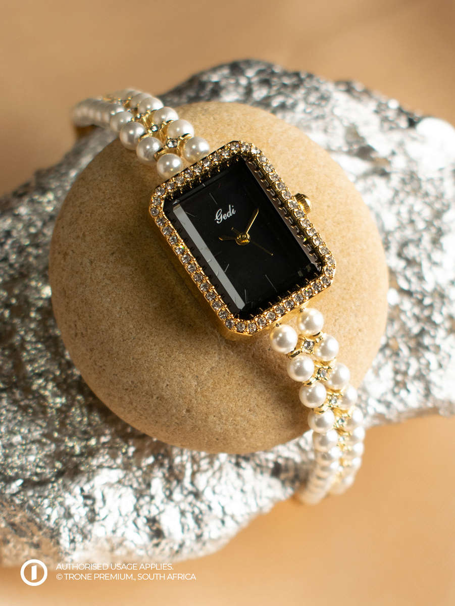 Premium Pearl Laced - Gold + Black Dial Watch