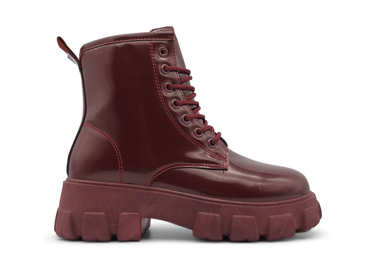 TTP Women's Lace-Up Combat Boot XB1601 with Patent Finish
