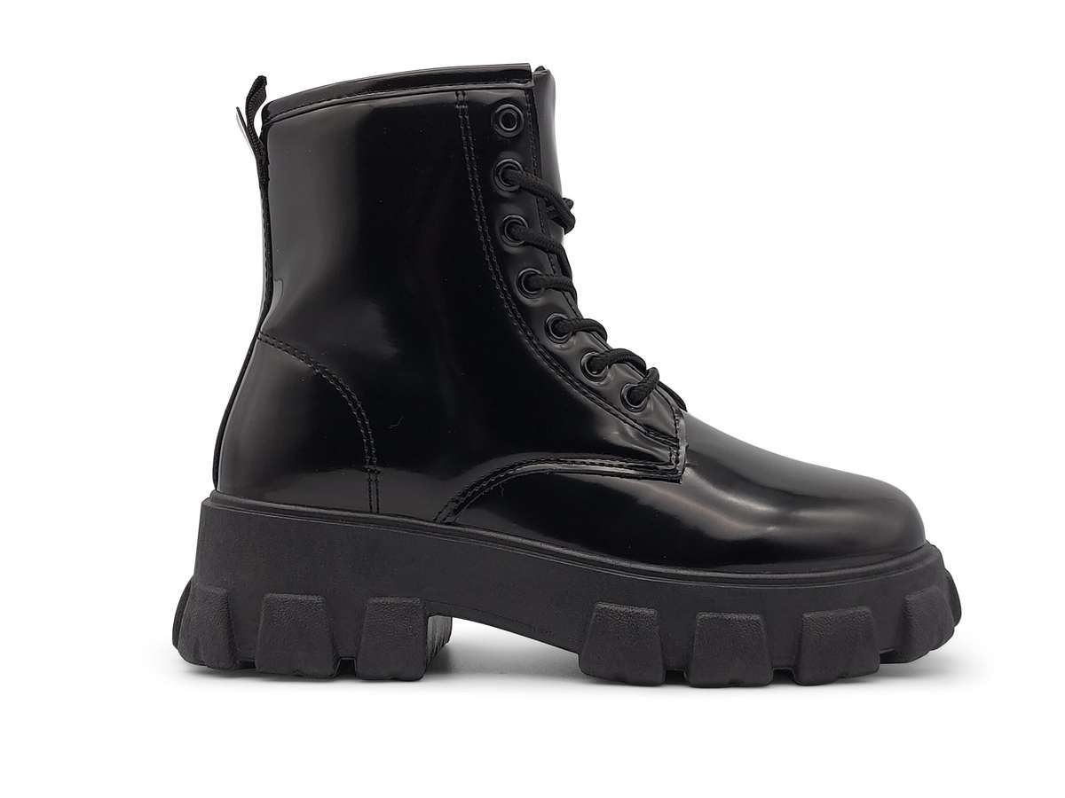 TTP Women's Lace-Up Combat Boot XB1601 with Patent Finish
