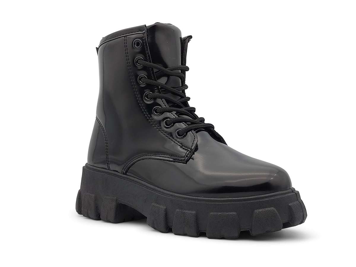 TTP Women's Lace-Up Combat Boot XB1601 with Patent Finish