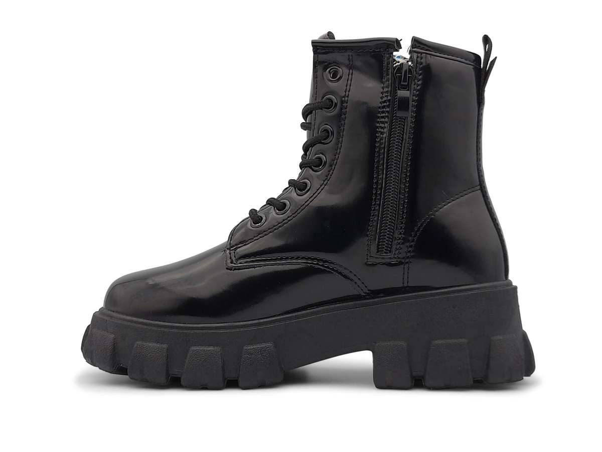 TTP Women's Lace-Up Combat Boot XB1601 with Patent Finish