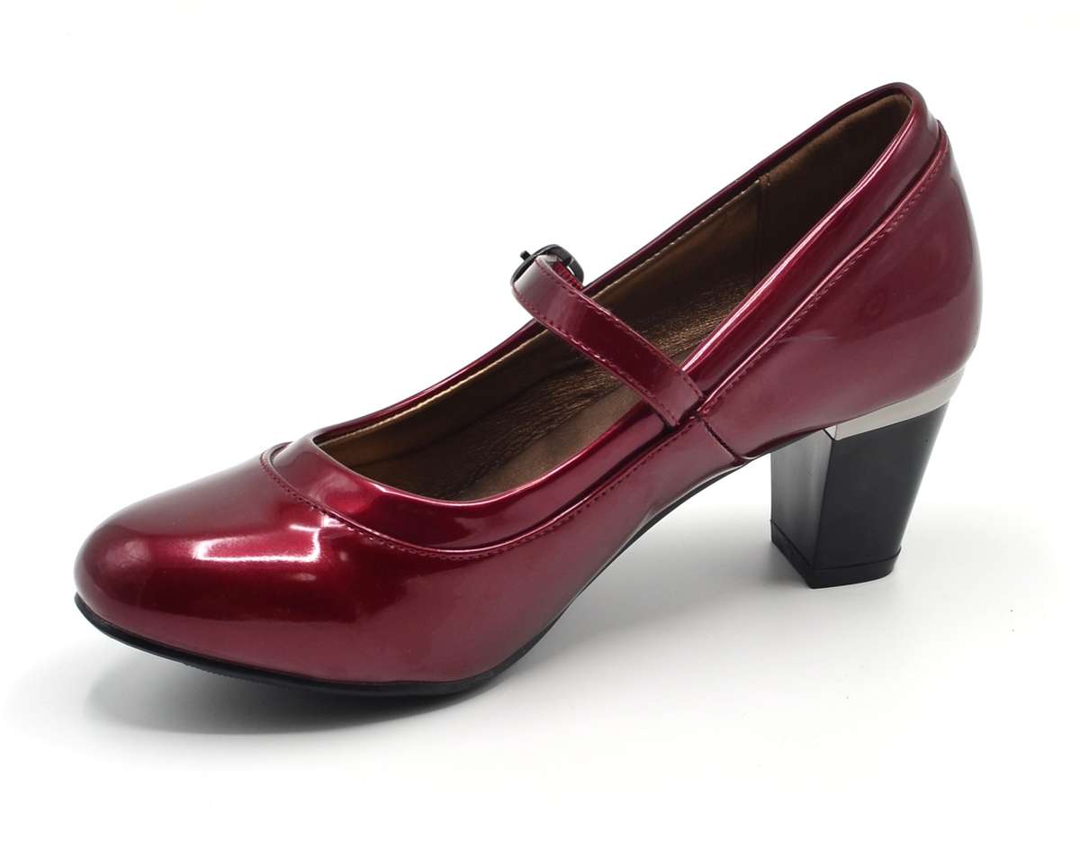 TTP High Gloss Ladies Court Heel with buckle Strap