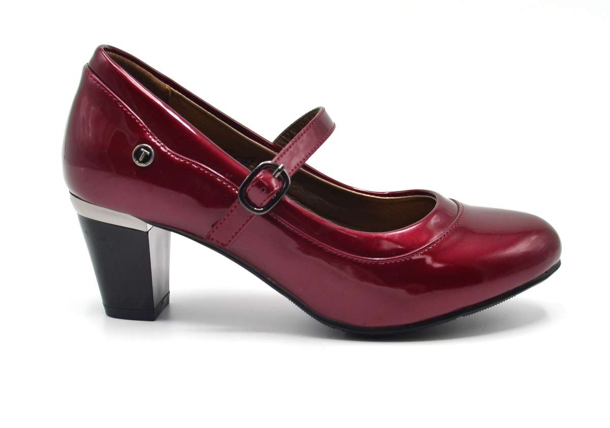 TTP High Gloss Ladies Court Heel with buckle Strap