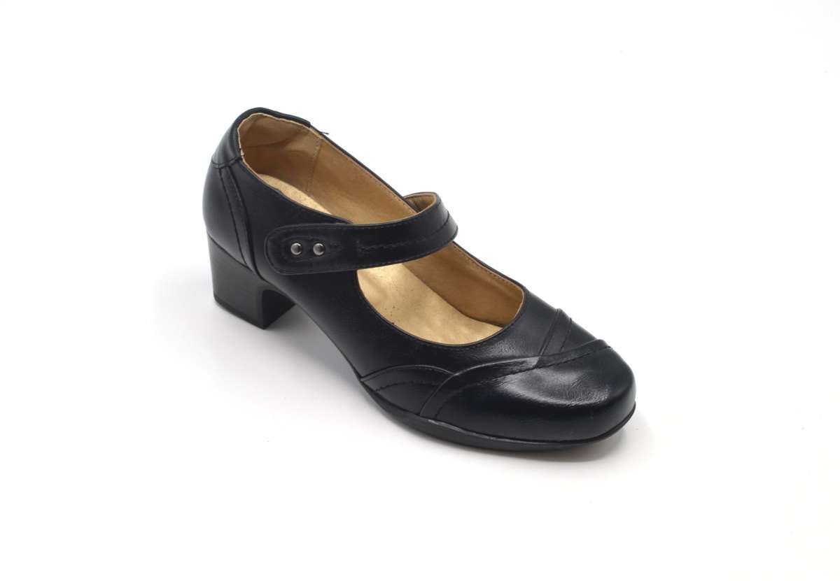 TTP Ladies Block Heel Square Toe Court Shoe with Strap