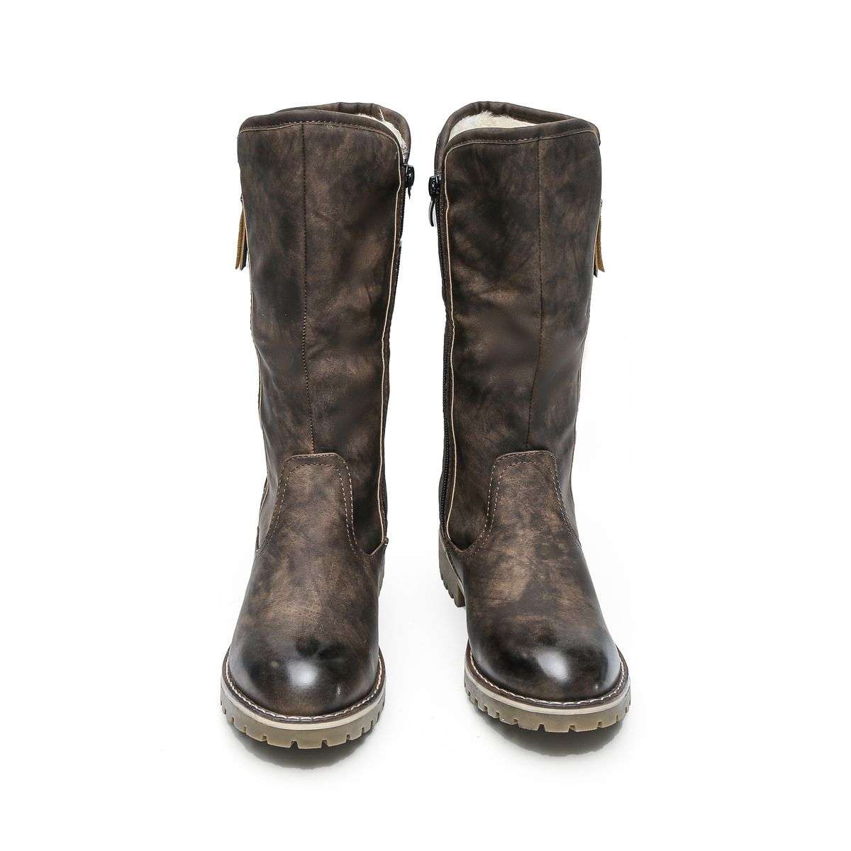 TTP Trendy Dual Side Zipper Mid Calf Boot with Fur Lining XB8226