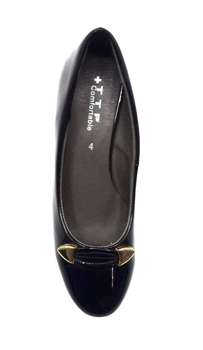 TTP Ladies High Gloss Slip on Low Heel Courts