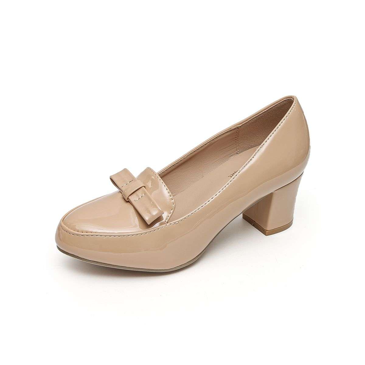 TTP Women Patent PU Block Heel Courts with Bow Decor JSF58