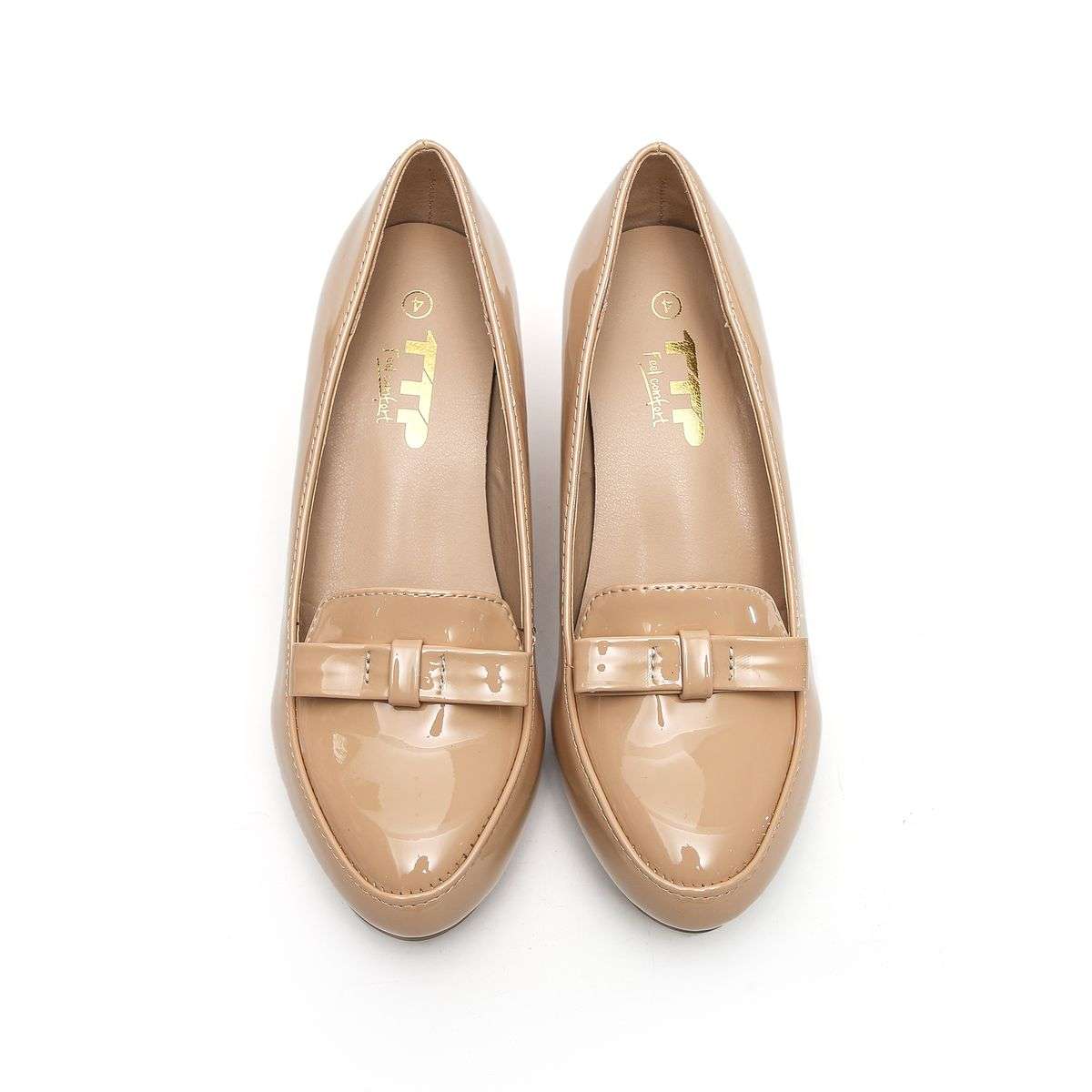 TTP Women Patent PU Block Heel Courts with Bow Decor JSF58