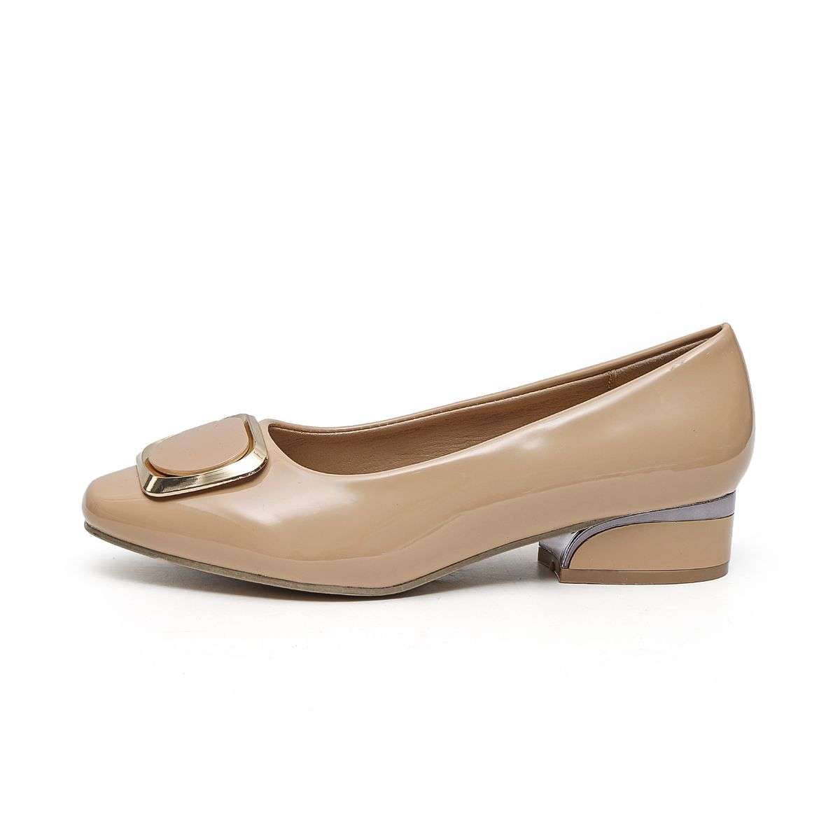 TTP Low Block Heel Patent PU Courts with Square Decor JSF61