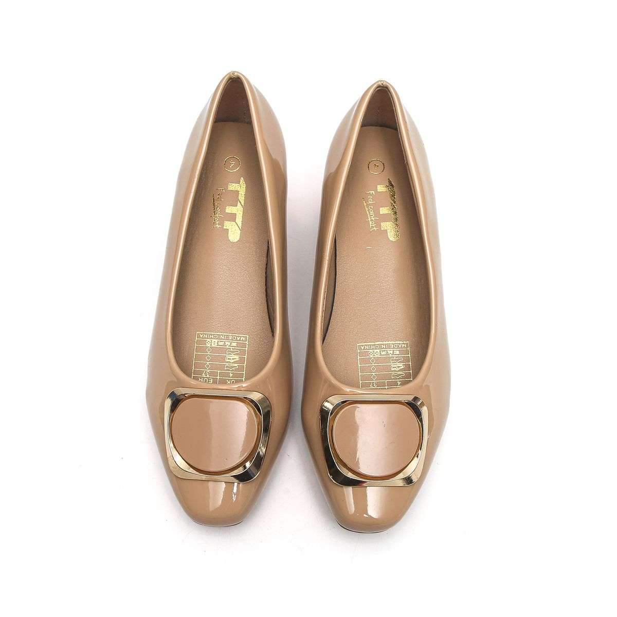 TTP Low Block Heel Patent PU Courts with Square Decor JSF61