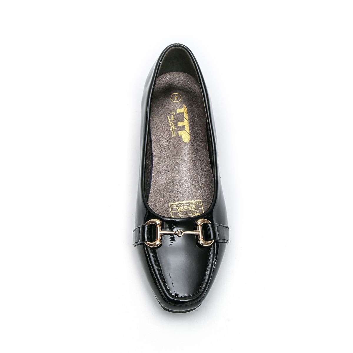 TTP Low Block Heel Patent PU Courts with Link Decor JSF60