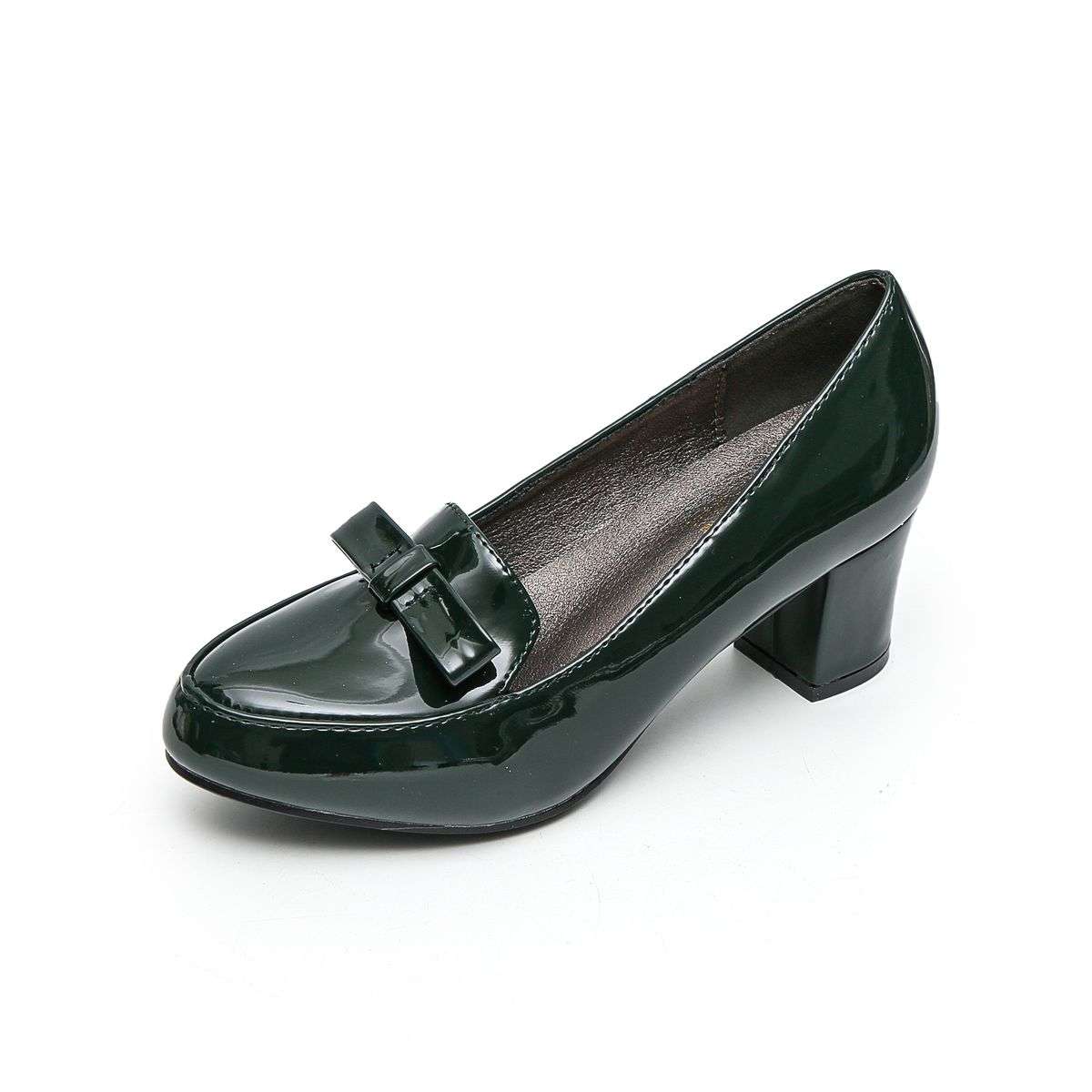 TTP Women Patent PU Block Heel Courts with Bow Decor JSF58