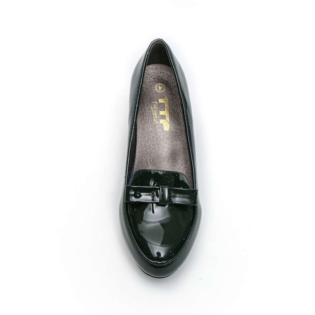 TTP Women Patent PU Block Heel Courts with Bow Decor JSF58