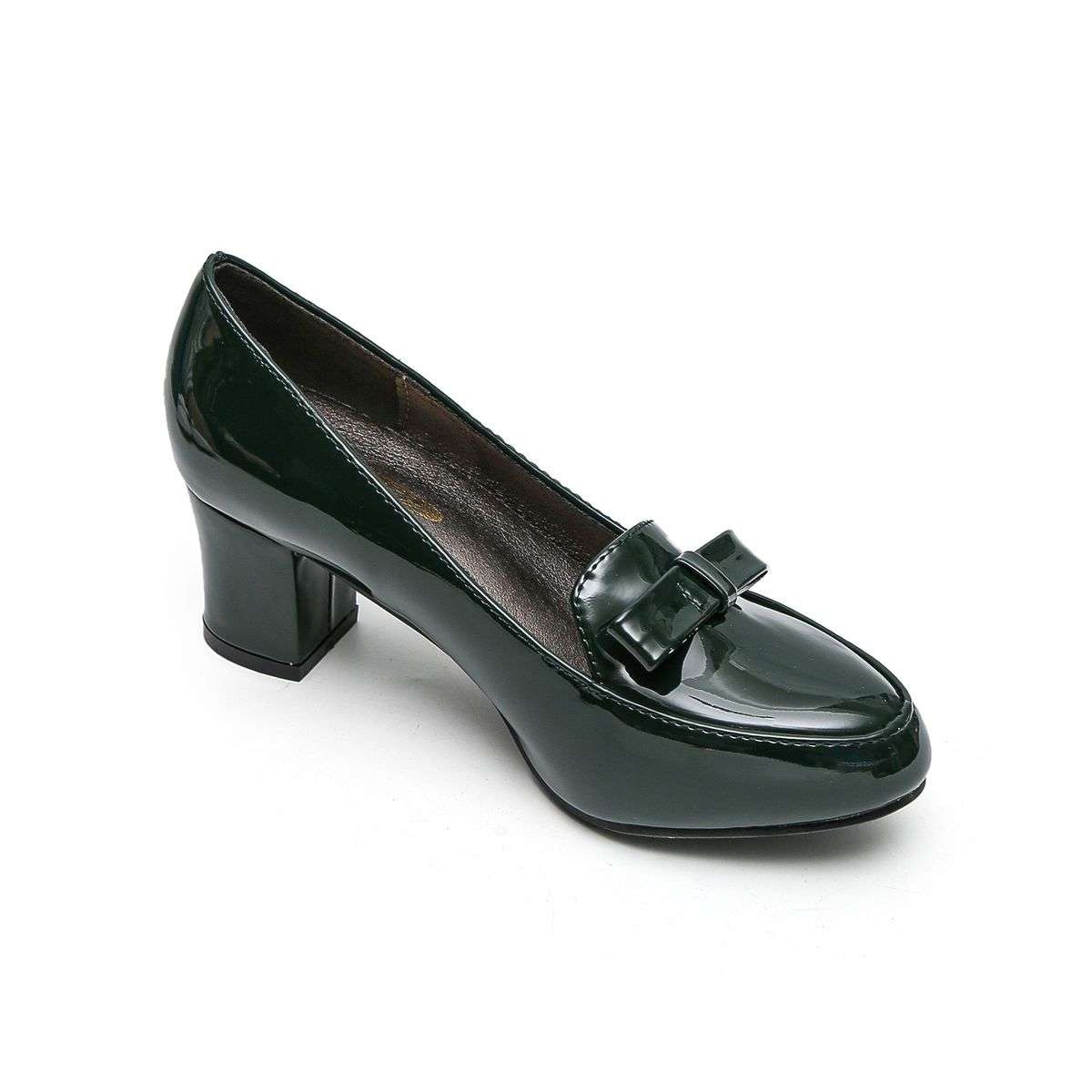 TTP Women Patent PU Block Heel Courts with Bow Decor JSF58