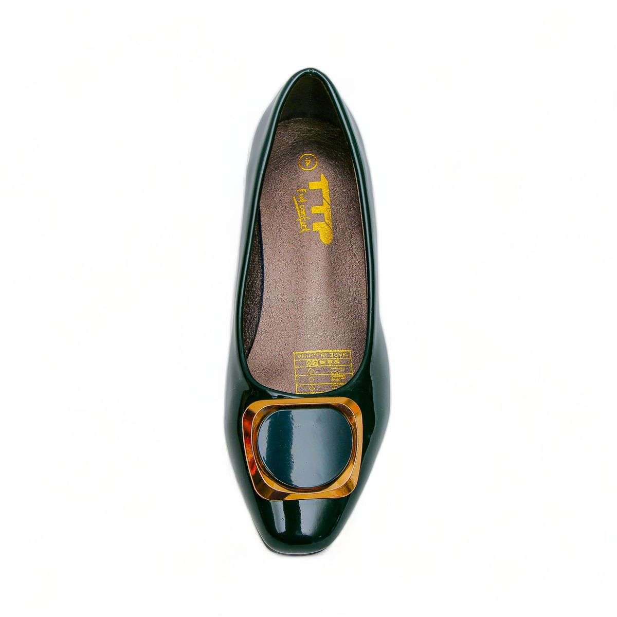 TTP Low Block Heel Patent PU Courts with Square Decor JSF61