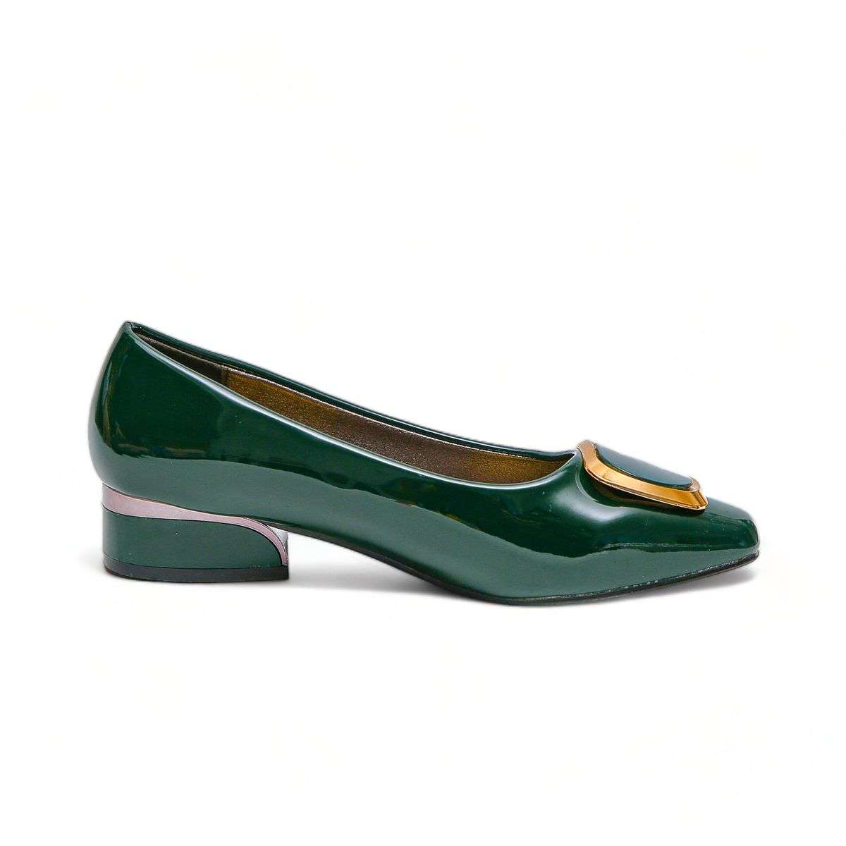 TTP Low Block Heel Patent PU Courts with Square Decor JSF61
