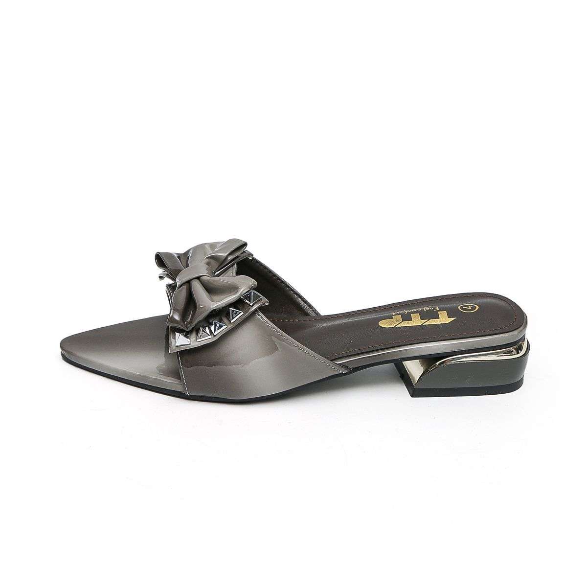 TTP Women Patent PU Slide Sandals with Bow Decor JSF63