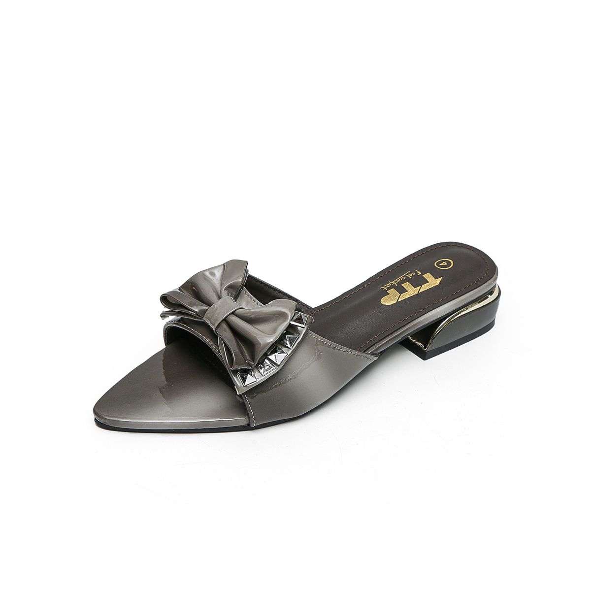 TTP Women Patent PU Slide Sandals with Bow Decor JSF63