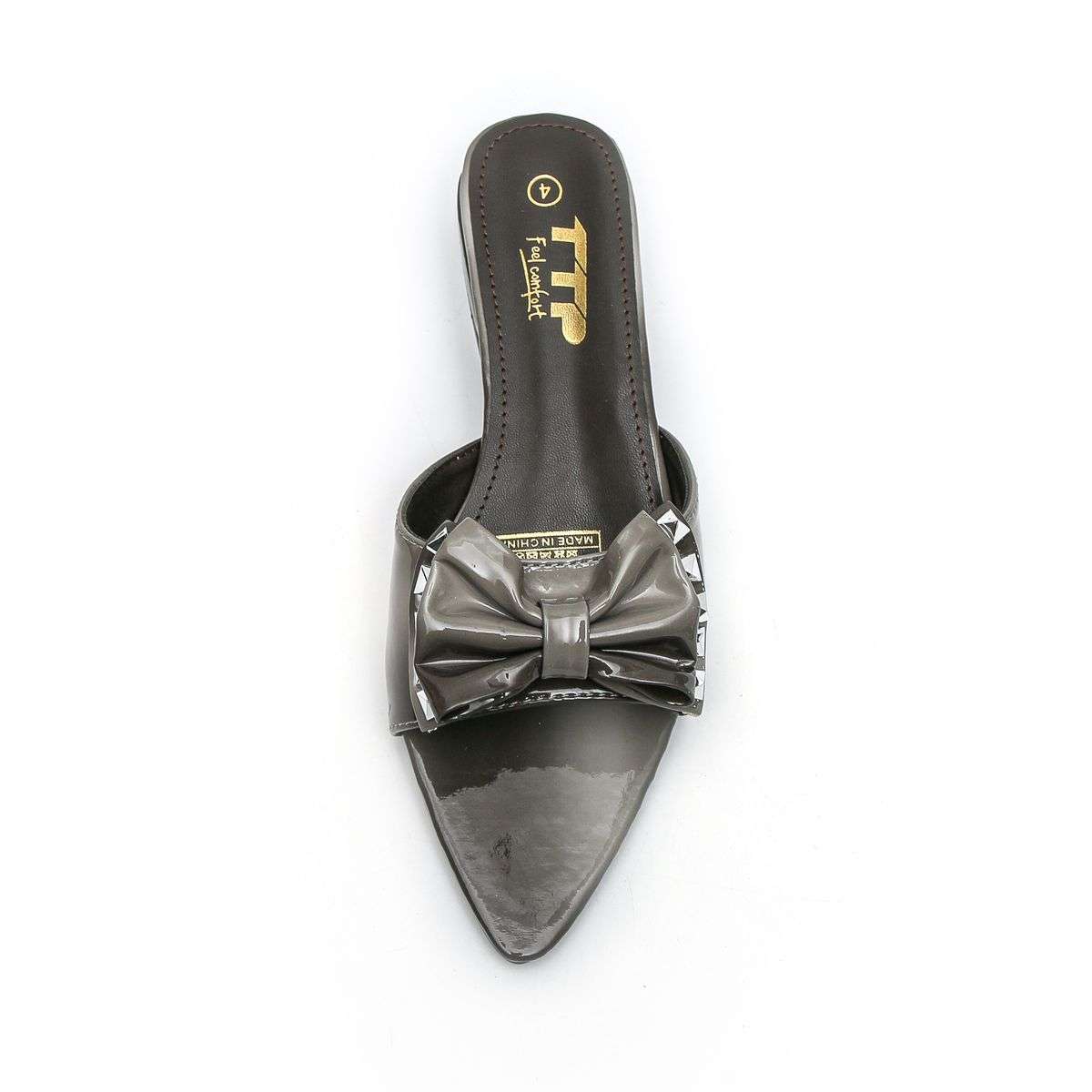 TTP Women Patent PU Slide Sandals with Bow Decor JSF63