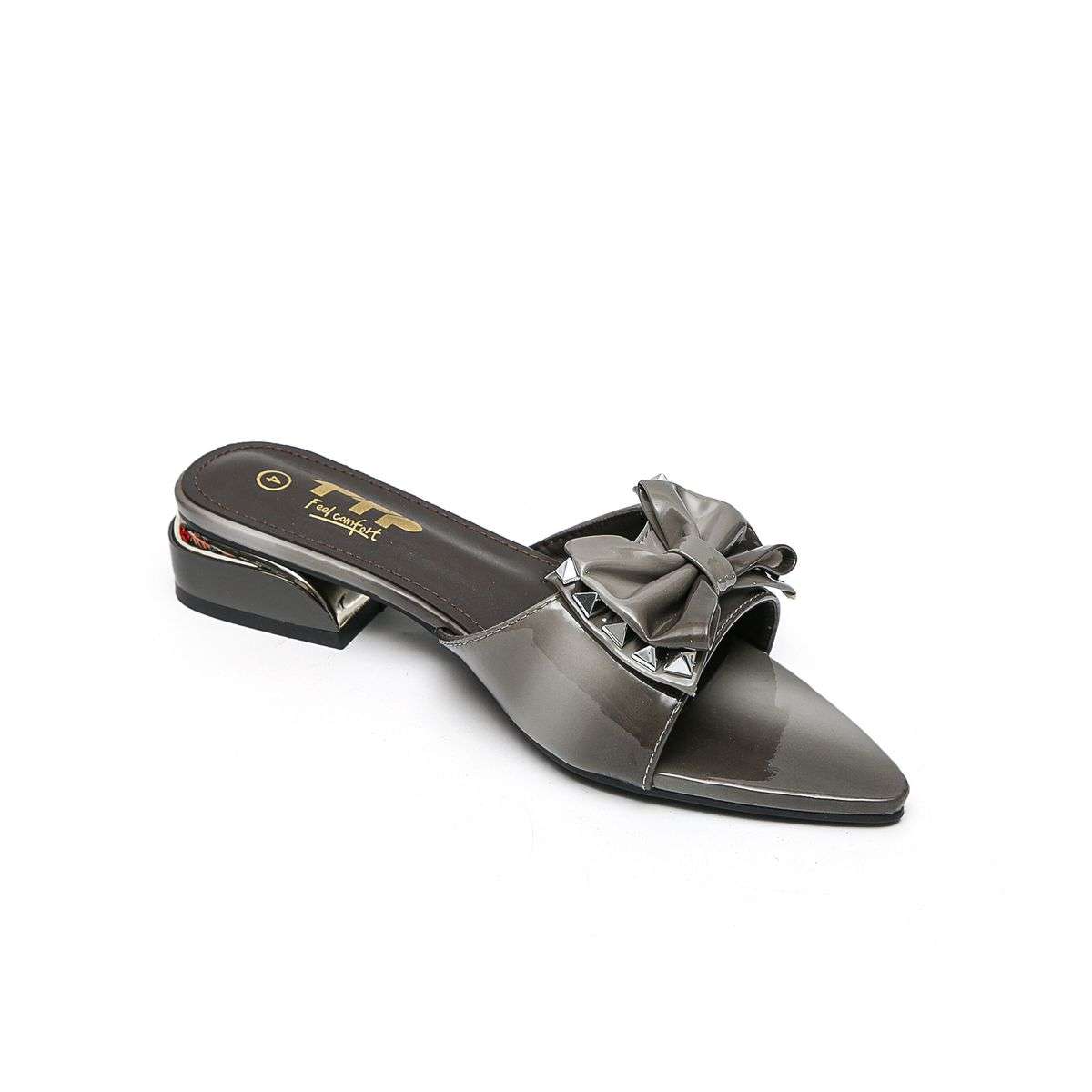 TTP Women Patent PU Slide Sandals with Bow Decor JSF63
