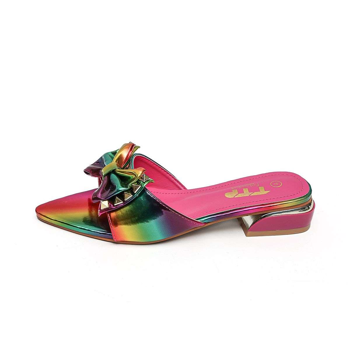 TTP Women Patent PU Slide Sandals with Bow Decor JSF63