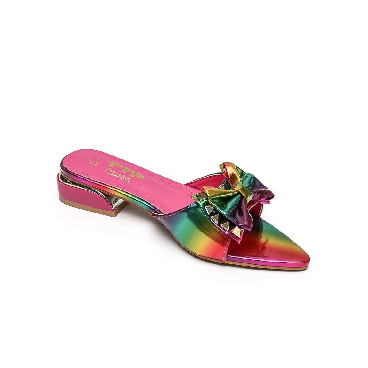TTP Women Patent PU Slide Sandals with Bow Decor JSF63