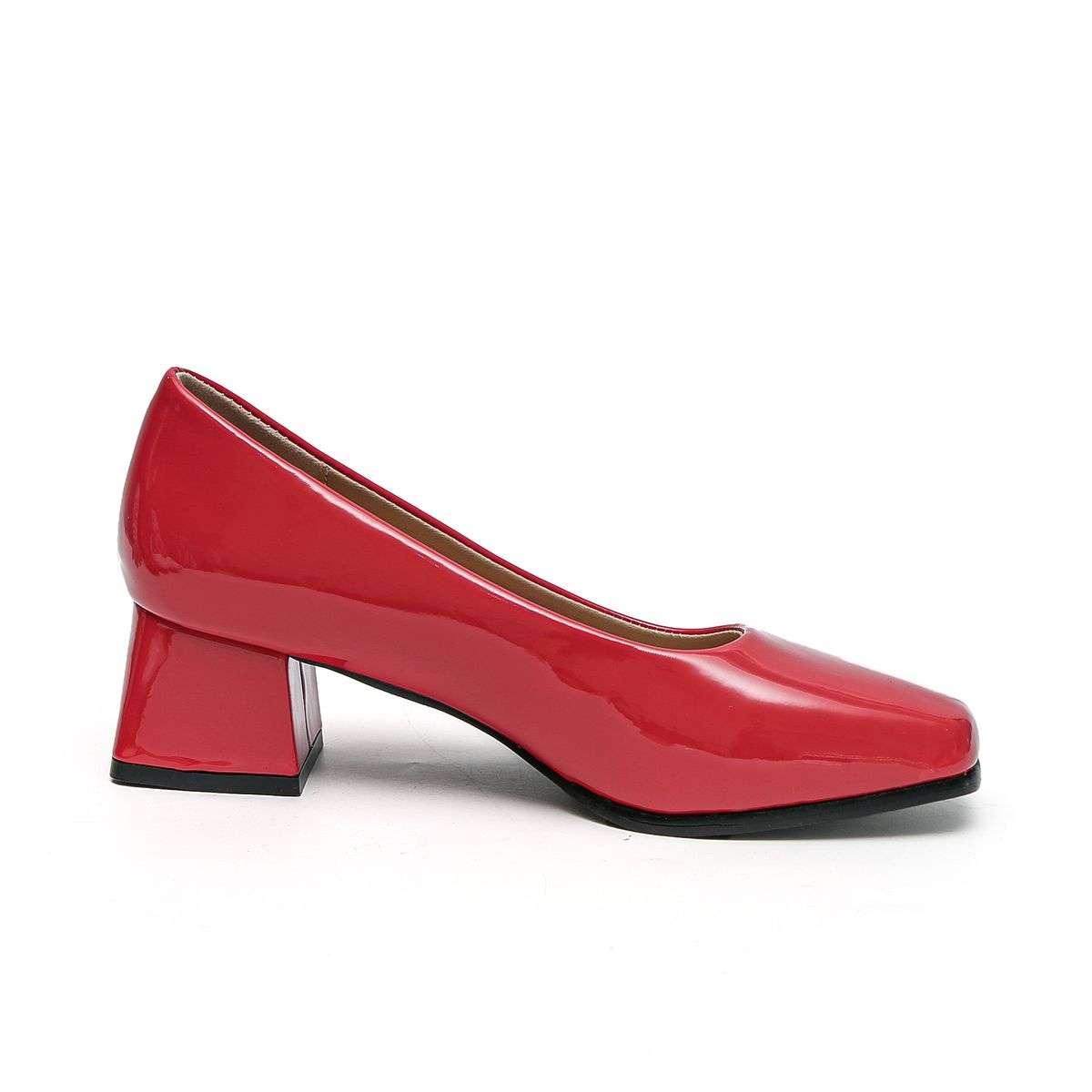 TTP Ladies Square Toe Patent PU Flare Heels JSF57
