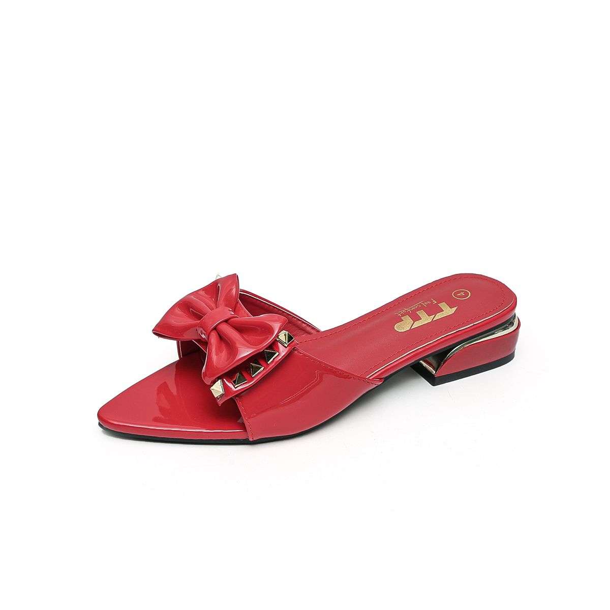 TTP Women Patent PU Slide Sandals with Bow Decor JSF63