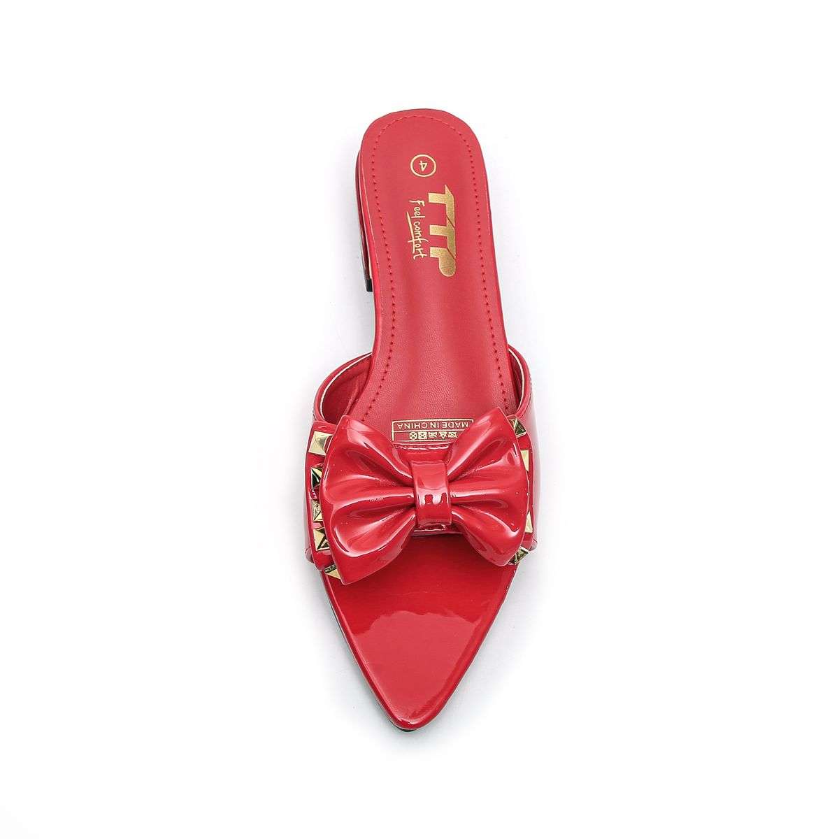 TTP Women Patent PU Slide Sandals with Bow Decor JSF63