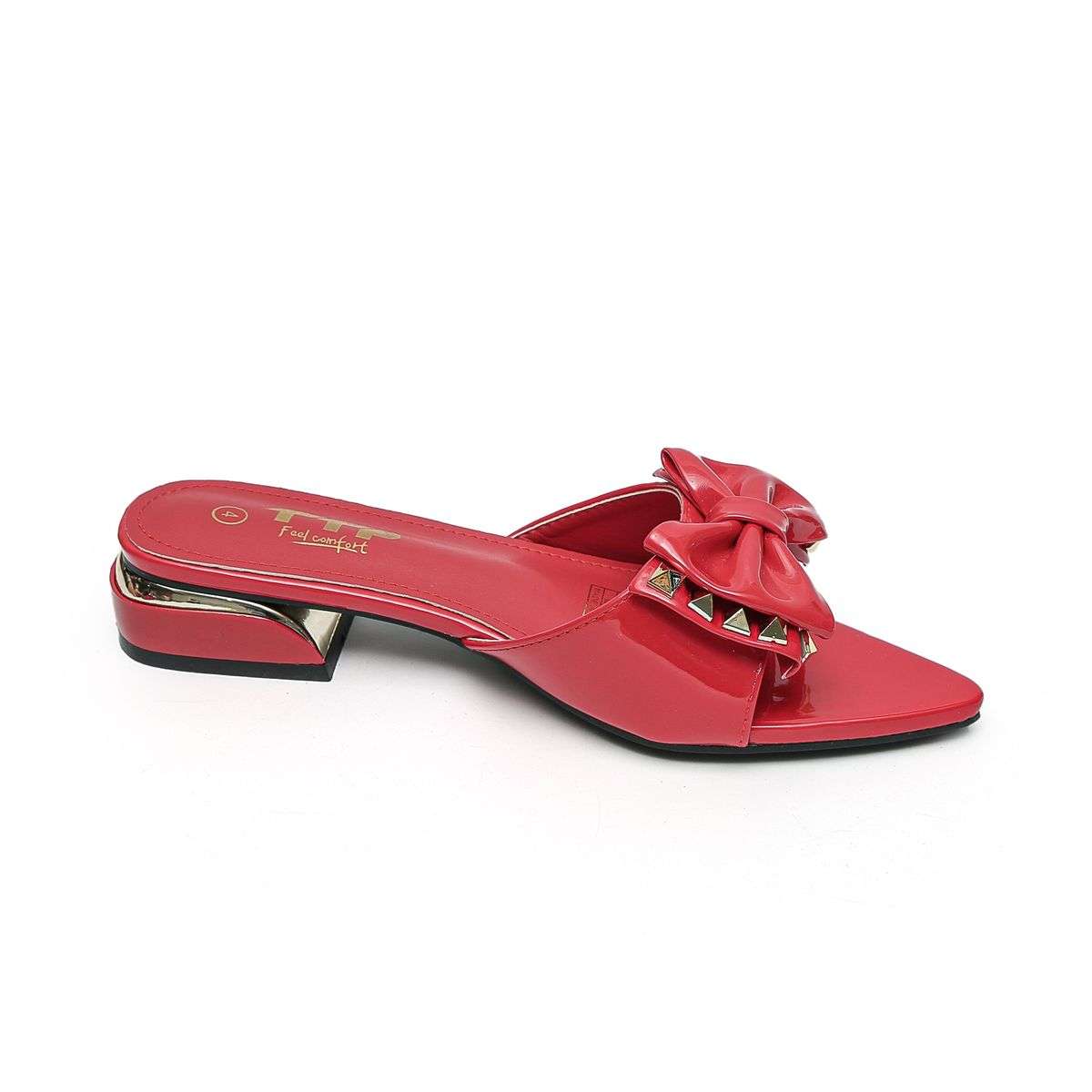 TTP Women Patent PU Slide Sandals with Bow Decor JSF63