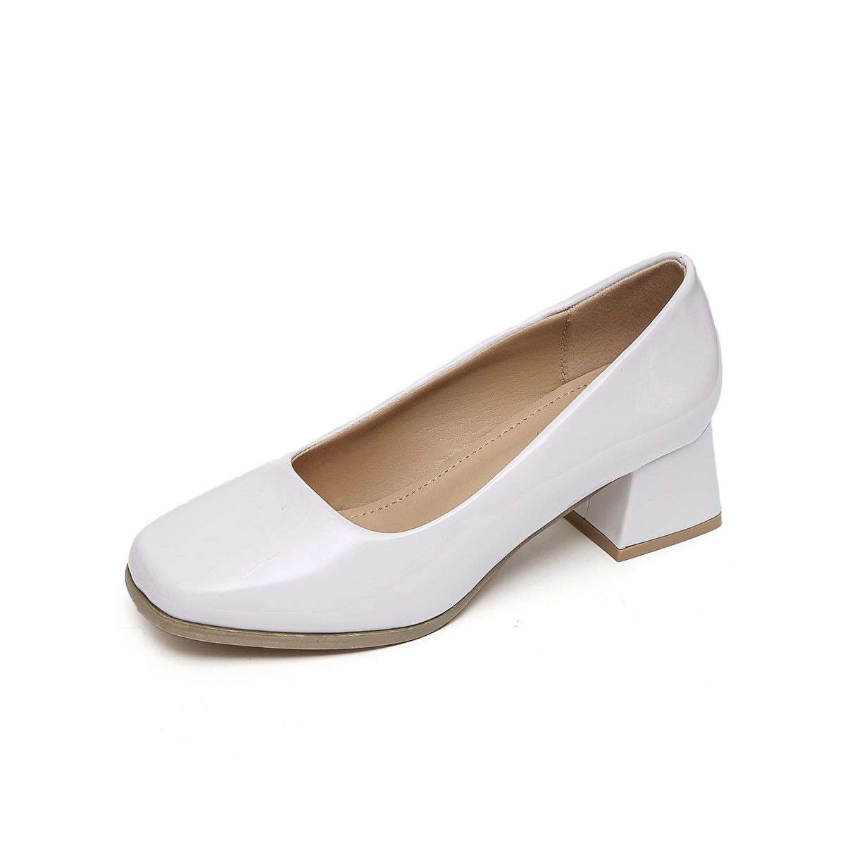 TTP Ladies Square Toe Patent PU Flare Heels JSF57