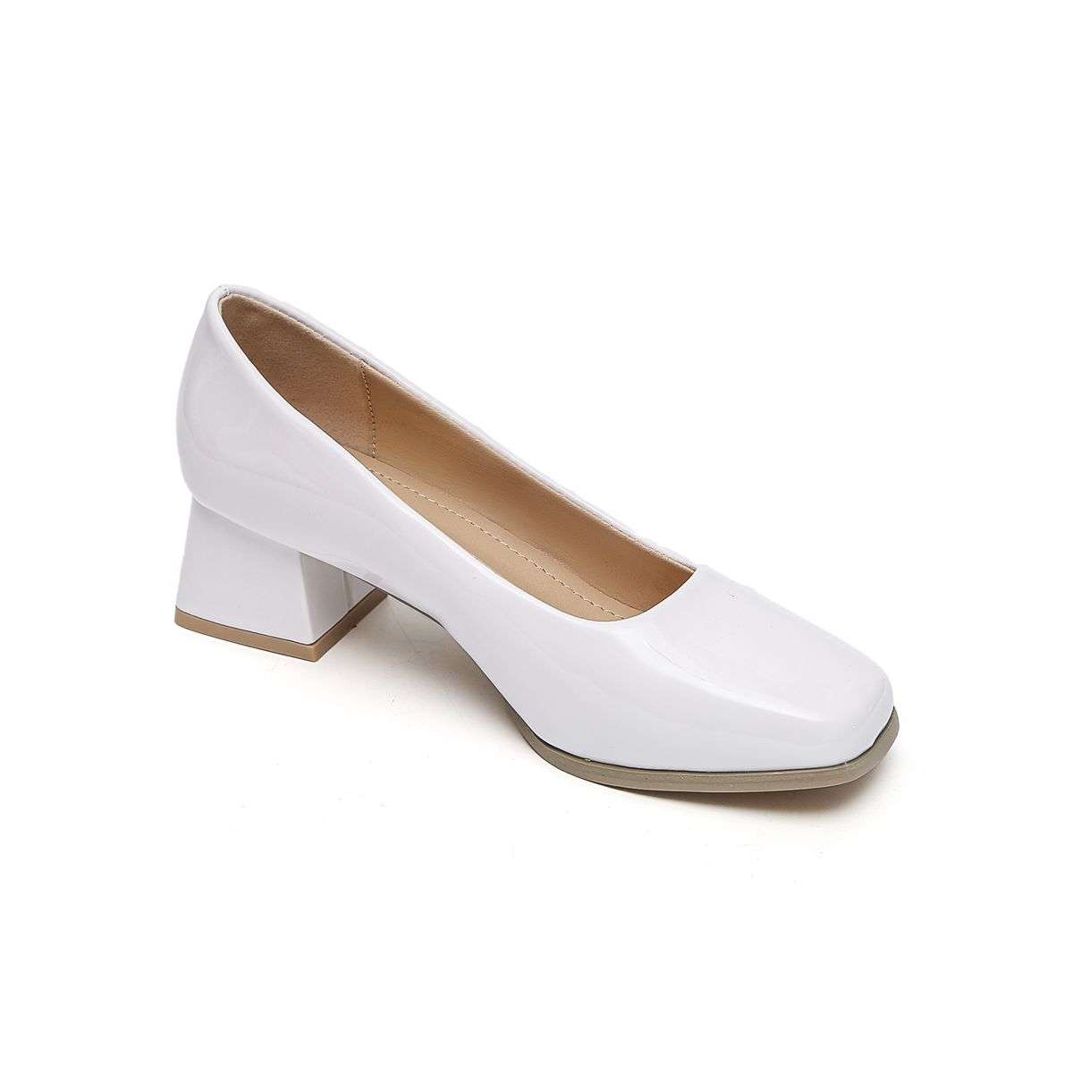 TTP Ladies Square Toe Patent PU Flare Heels JSF57