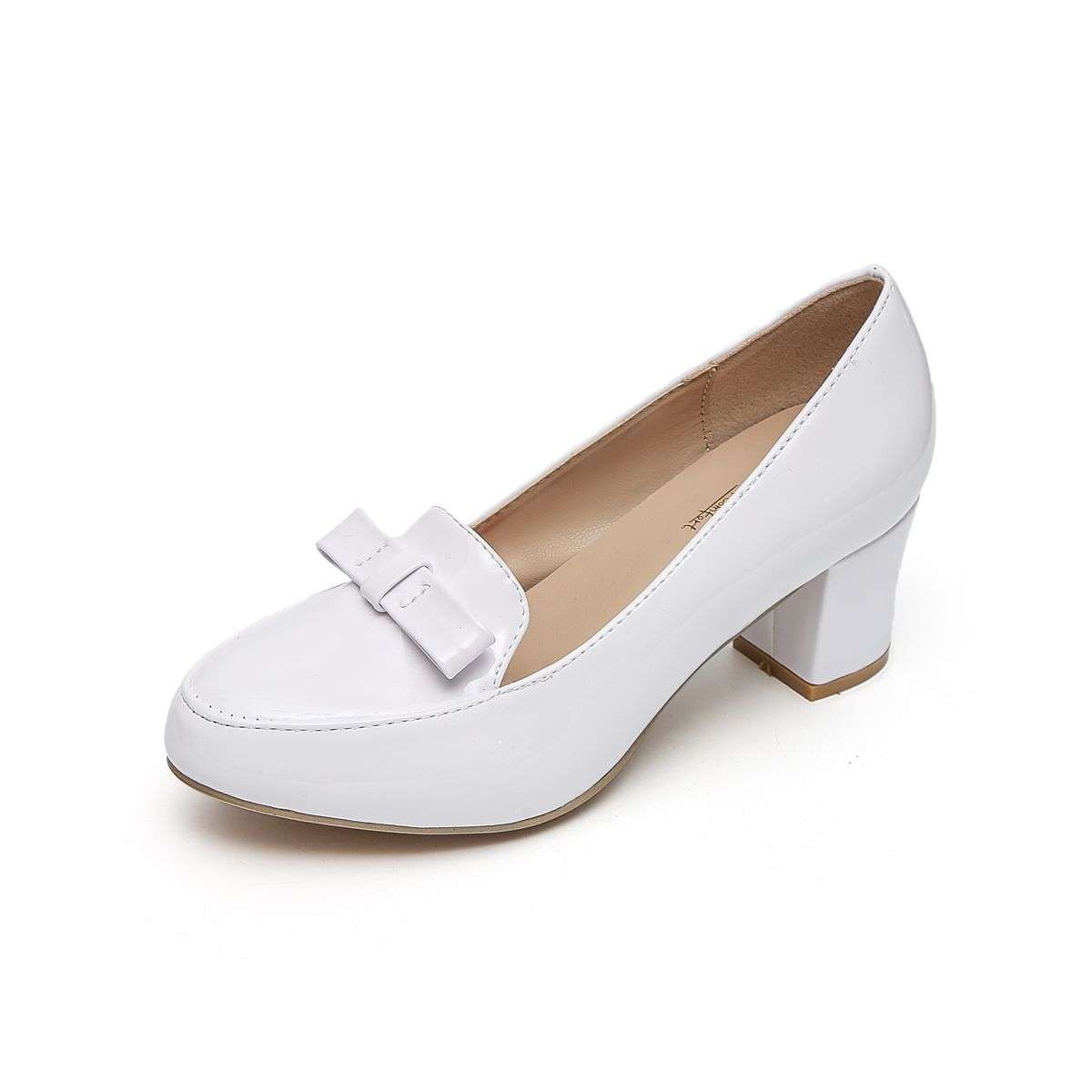 TTP Women Patent PU Block Heel Courts with Bow Decor JSF58