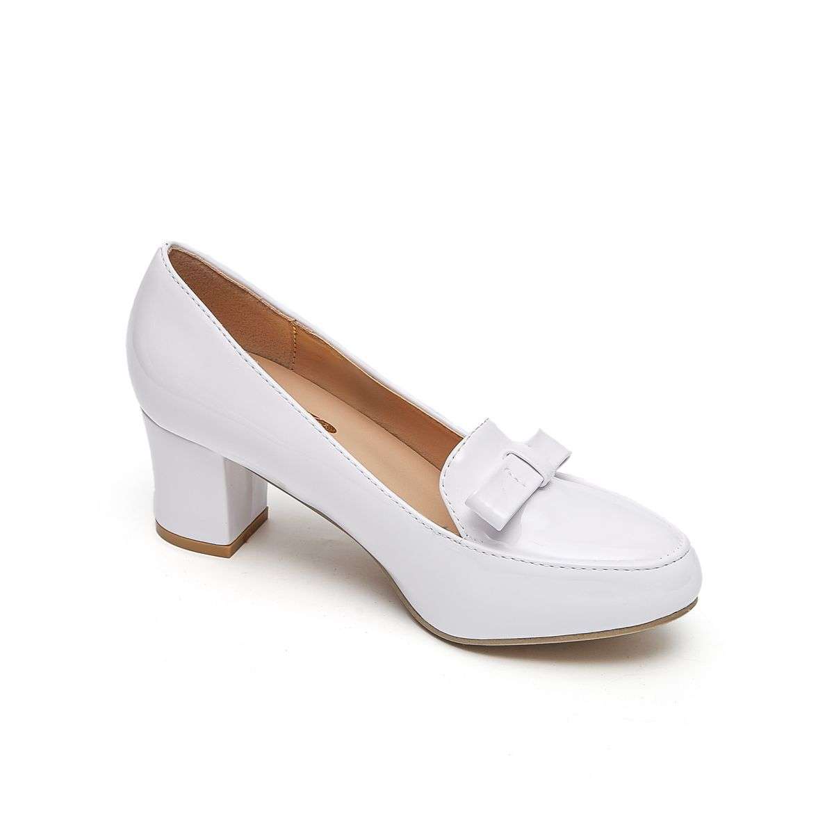 TTP Women Patent PU Block Heel Courts with Bow Decor JSF58