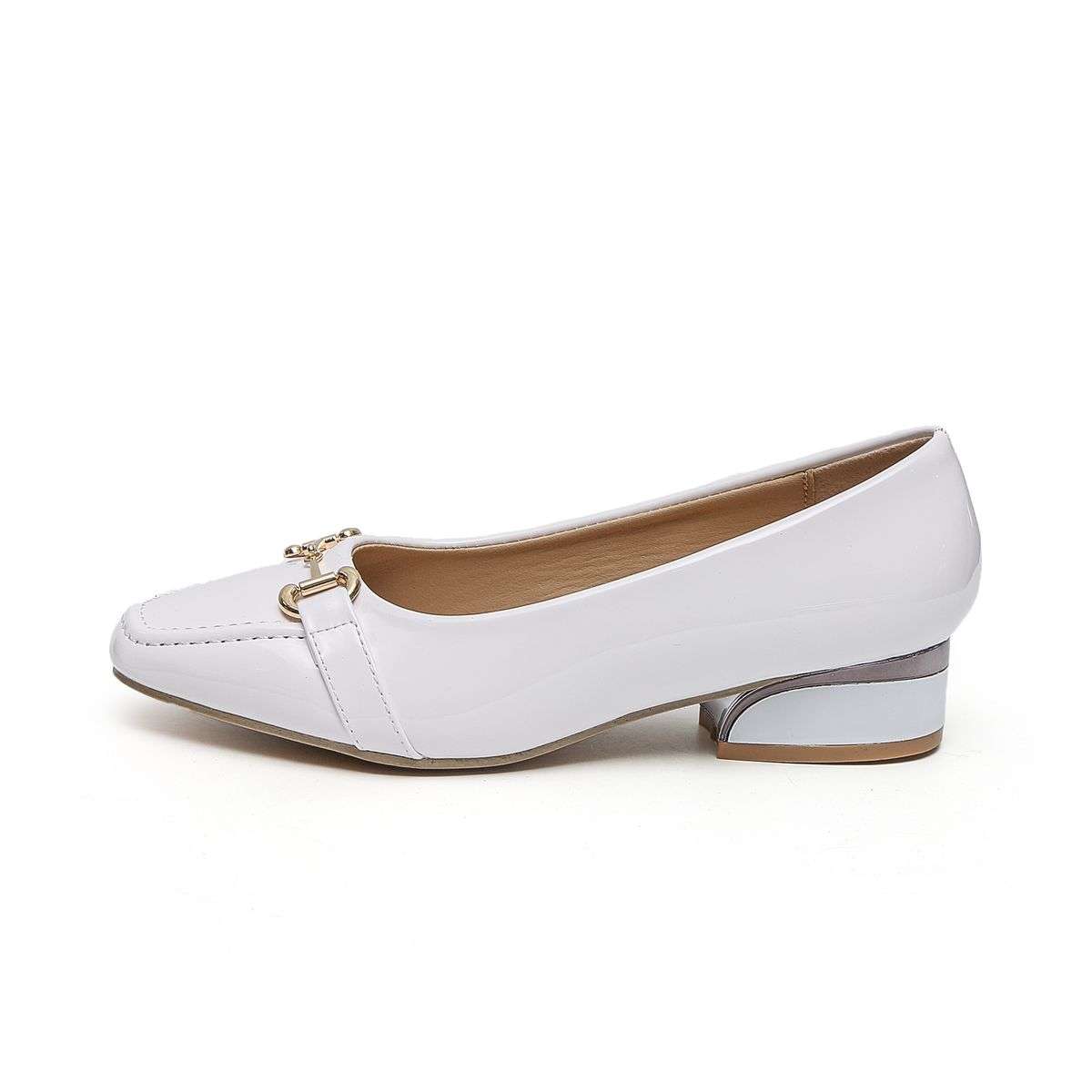 TTP Low Block Heel Patent PU Courts with Link Decor JSF60