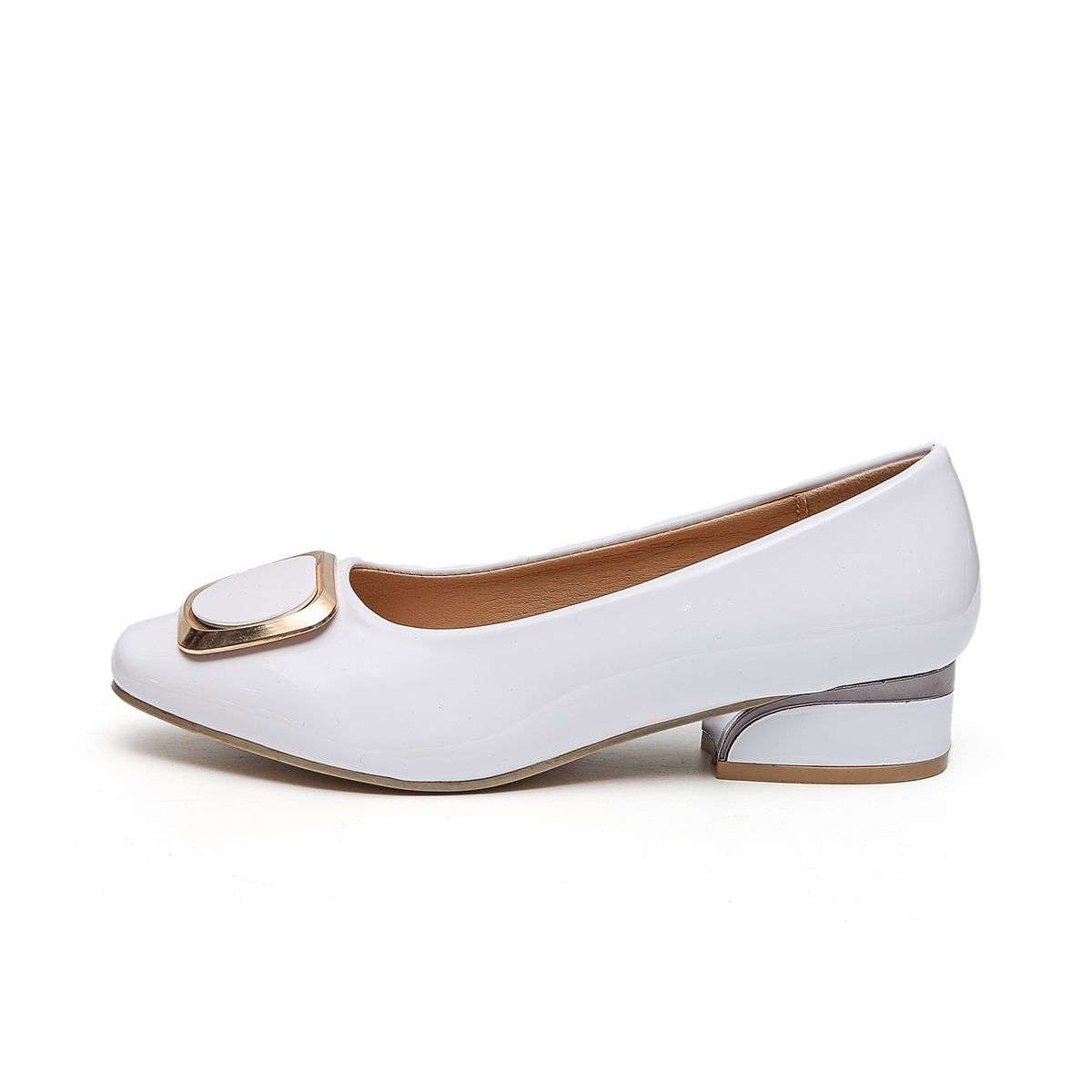 TTP Low Block Heel Patent PU Courts with Square Decor JSF61