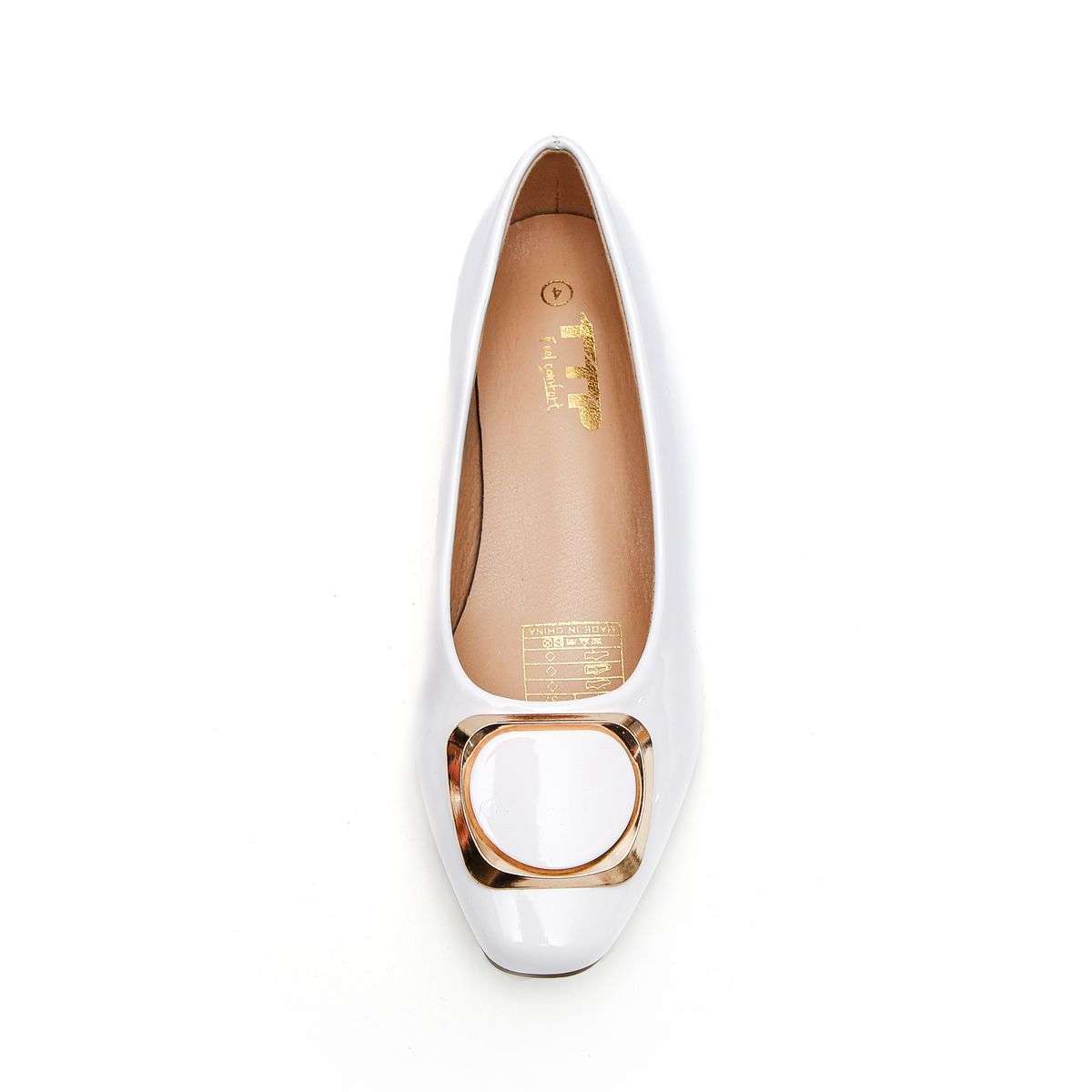 TTP Low Block Heel Patent PU Courts with Square Decor JSF61