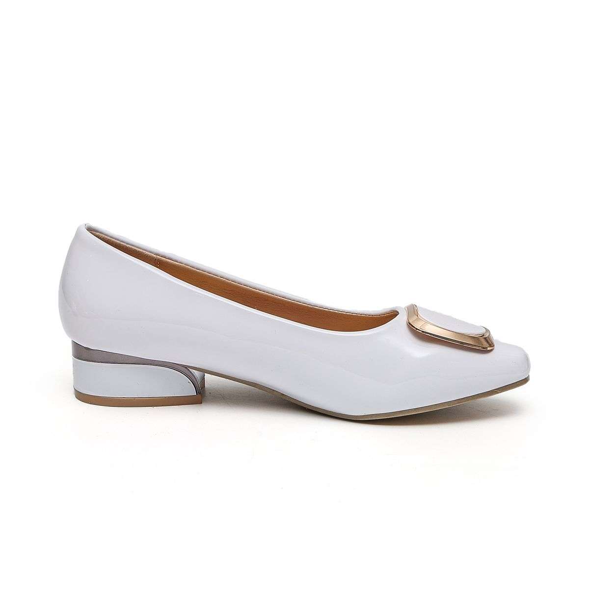 TTP Low Block Heel Patent PU Courts with Square Decor JSF61