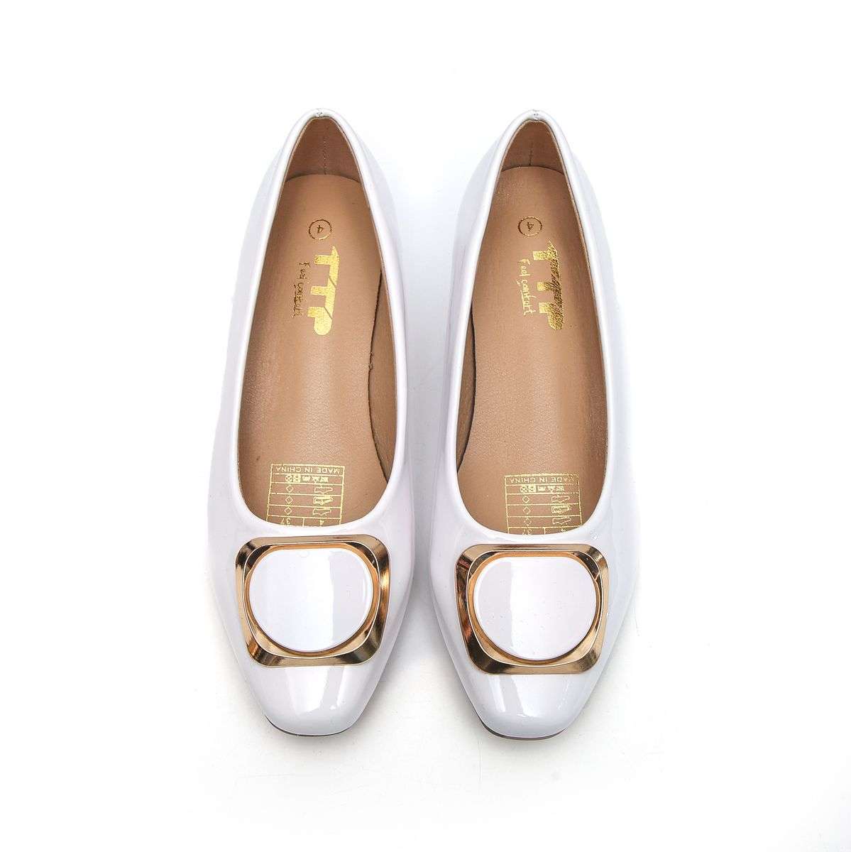 TTP Low Block Heel Patent PU Courts with Square Decor JSF61