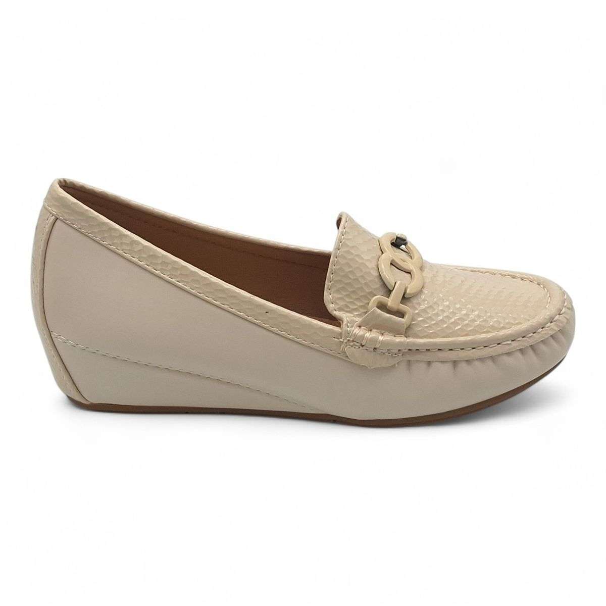 TTP Women Round Toe Wedge Heel Loafers with Link Decor JSF127