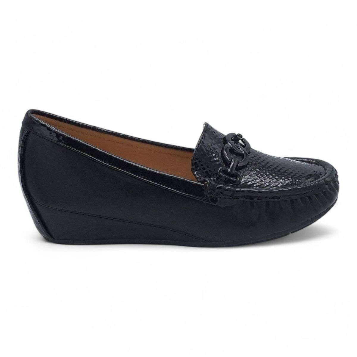 TTP Women Round Toe Wedge Heel Loafers with Link Decor JSF127