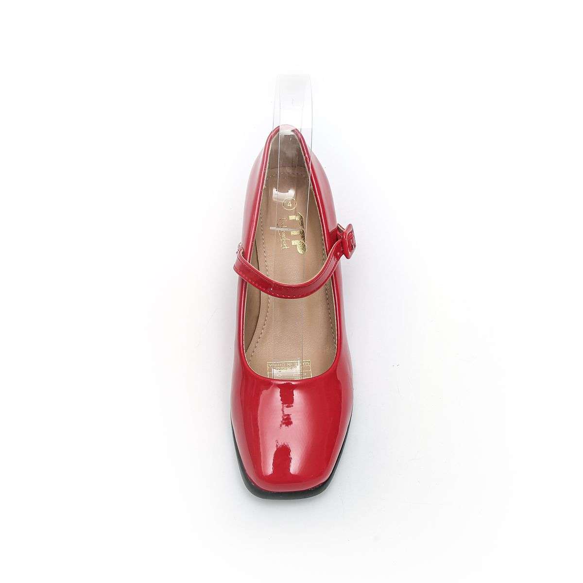 TTP Ladies Square Toe Patent PU Flare Heels with Ankle Strap JSF56