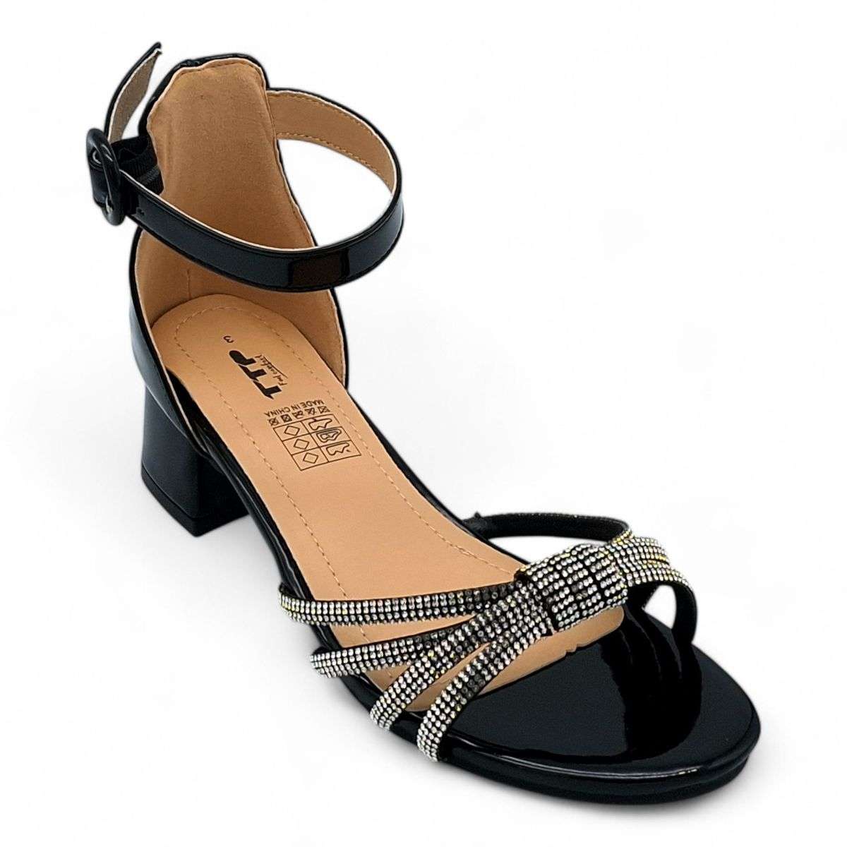 TTP Women Patent Block Heel Sandals with Embellished Bow - HT009