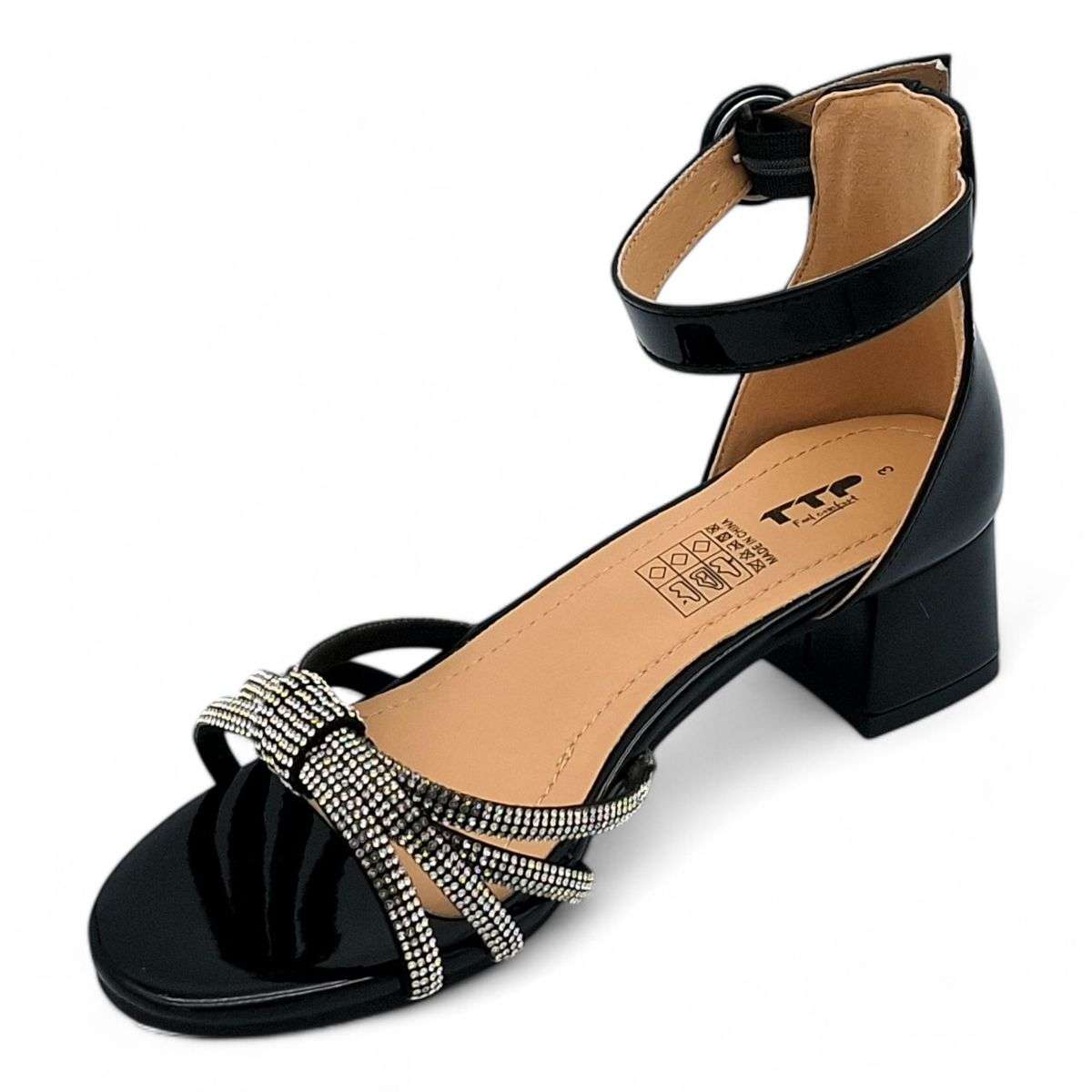TTP Women Patent Block Heel Sandals with Embellished Bow - HT009