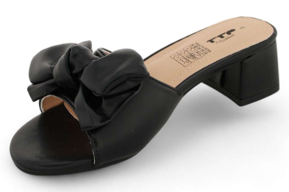TTP Women Slip On Block Heel Sandals with Ribbon HT010
