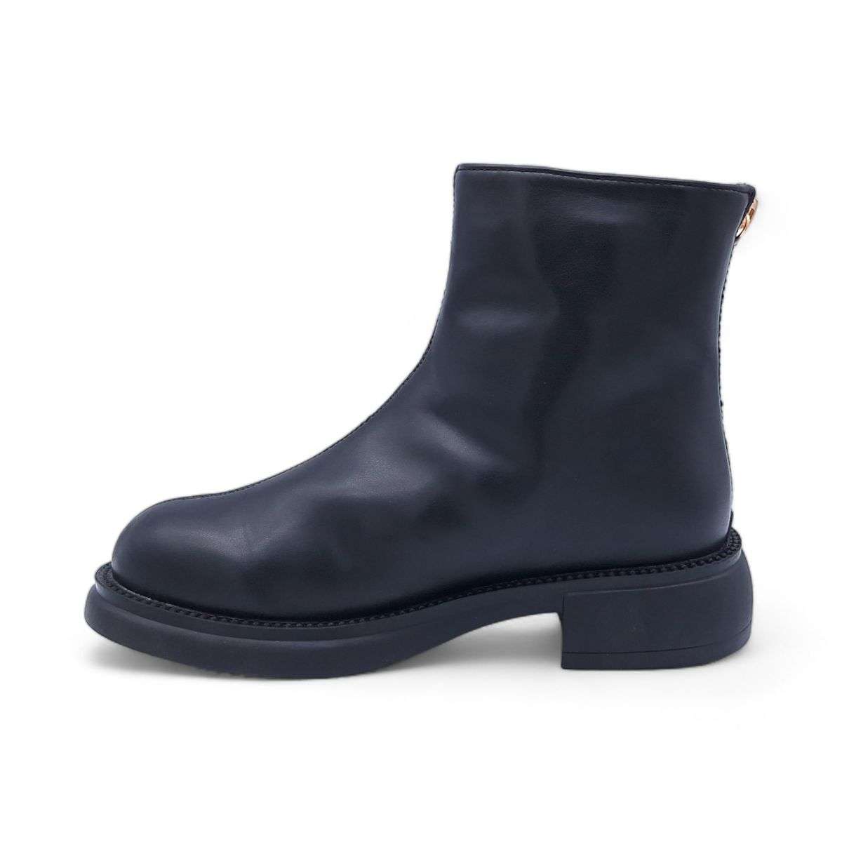 Women's Modern Simplistic Leather Ankle Boots with Back Zipper - HT2403011