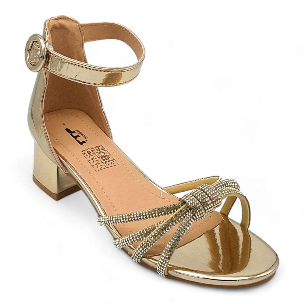 TTP Women Patent Block Heel Sandals with Embellished Bow - HT009